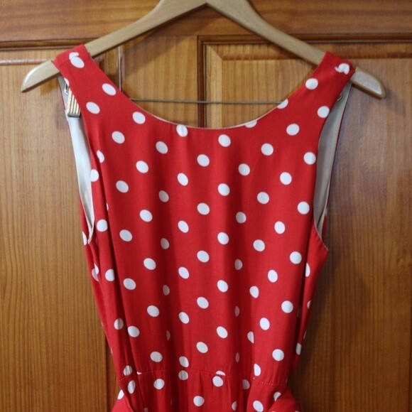 Studio LA Vintage Red & White Polka Dot Belted Pin Up Open Back Dress 10 - Picture 2 of 16